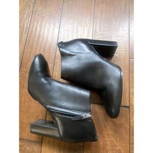 Sam Edelman Campbell Smooth Blk Leather Block Heeled Bootie Sz 9‎ Side Zip
